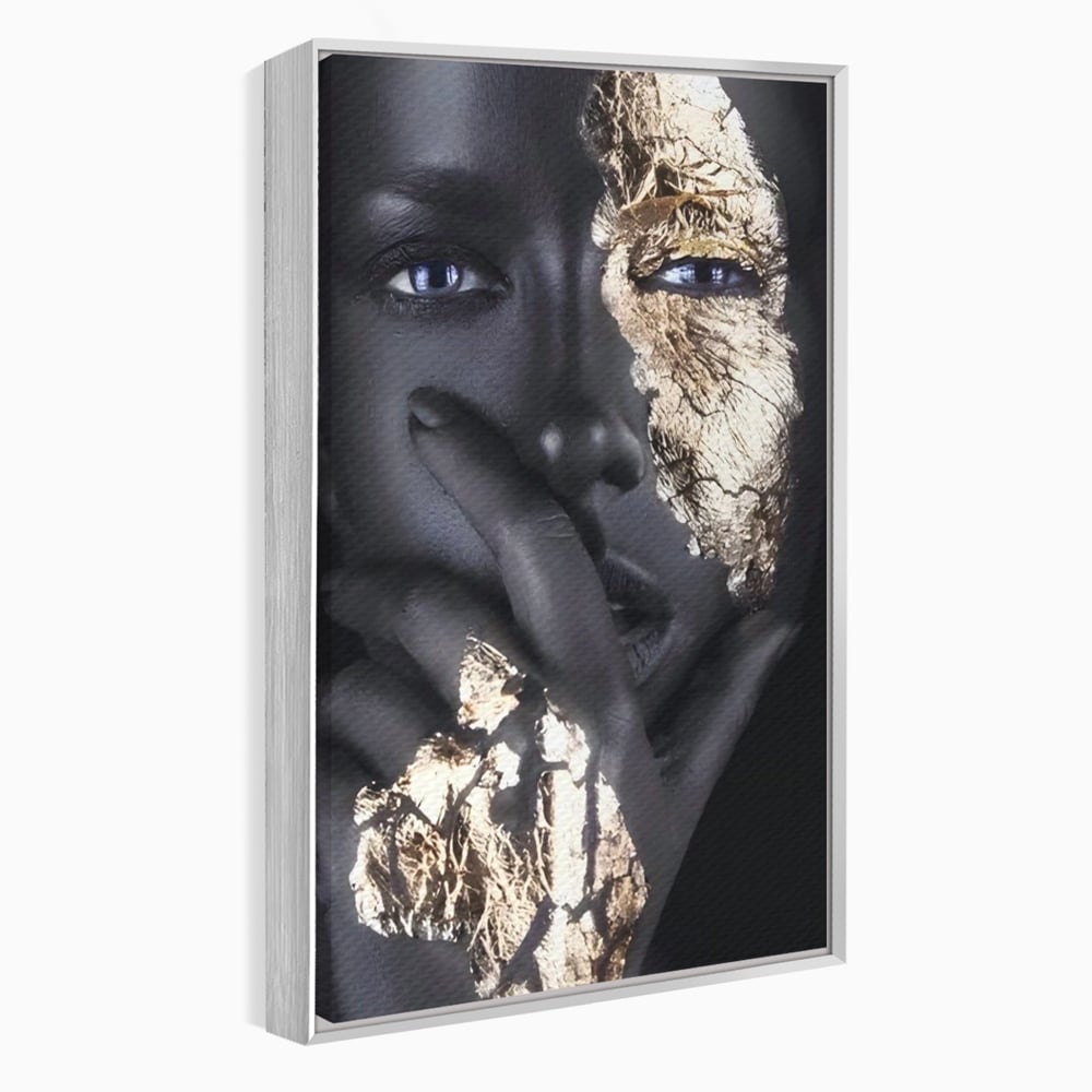 Tablou canvas cu tablou canvas cu portret de femeie, in rama de aluminiu argintiu